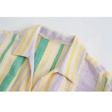 Women Retro Elegant Casual Stripe sSitching Print Dresses Spring Autumn Slim Mini