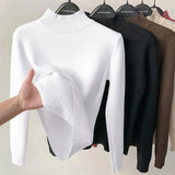 Casual Half Turtleneck Plush Velvet Lined Thicken Knitted Pullover Women Winter Warm Knitwear Jumper Soft Malhas