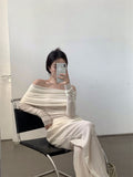 French One-shoulder Sweater Women's New Design Autumn Winter Knitt Undershirts-Outfit