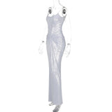 Silver Wrap Design Strap Maxi Dress-Outfit
