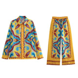 Summer Halter Scarf Blouse Printed Vertical Trousers Set-Outfit