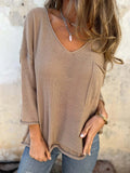 Fongt New Autumn And Winter V-Neck Long Sleeve Pocket Casual Knitted Sweater Top