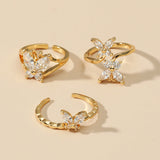 Zircon Butterfly Open Ring Three-piece Set-Outfit