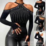 Series) 2023 New Women's Fashion Off-Shoulder Long Sleeved Top-Outfit