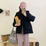 Half-Round Button Short Down Jacket Female 2024 Winter New Hat Add Thick Waist Show Thin Overalls Warm Coat-Outfit