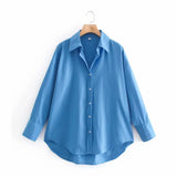 2021 Women Simply Solid Colors Breasted Poplin Shirts Office Lady Long Sleeve Slim Blouse Roupas Chic Chemise Tops