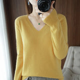 Fongt The 2023 Fall / Winter New Women's Knit Sweater Pullover Women's V-Neck Bottom Plush Sweater-Outfit