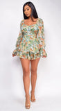 Floral Sexy Backless Square Collar Long