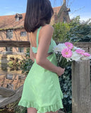 Green Frill Mini Dress-Outfit
