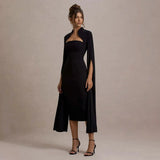 Solid Cape Bodycon Midi Dress-Outfit