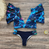 2025 New Sexy Brazilian Bikini Wrinkle Split Body Swimsuit Women Print Lotus