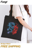 New Chinese Dragon Print Retro Harajuku Casual Women Canvas Shoulder Bag Summer Ulzzang