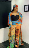 Fongt Print Caftan Abaya + Wide Leg Pants Sets African Clothes for Women 2023 Summer Maxi Dresses Casual 2 Piece Set Boubou Outfits 1215-1-Outfit
