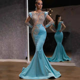 Fongt New Daily Light Blue Fishtail Skirt Banquet Long Gold Series Thin Temperament Annual Evening Dress