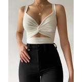 Fongt Ebay Female Vest Top Ins Kinked Stretch Tie 2024 New V Bow Outback Small Sling Summer-Outfit