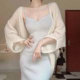 Mohair Temperament Solid color Loose Knitted Cardigans Women's sun protection shirt Women's top-Outfit
