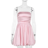 Satin Puff Ruched Tube Mini Dress-Outfit