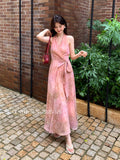 Fongt Xixi 13 Line 2025 Summer New Elegant Temperament Print Pure Desire High-Waisted Tying Dress 88378