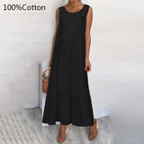 2022 Summer Maxi Long Dress Bohemian See-through Women Ruffles Beach Sundress Casual Loose Sleeveless Thin Party
