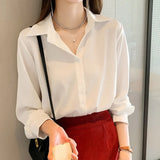 4XL OL Style Chiffon Blouse Women Plus Size Long Sleeve Elegant Tops Shirt Solid Long Sleeve Korean Loose Blouses