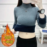 Casual Half Turtleneck Plush Velvet Lined Thicken Knitted Pullover Women Winter Warm Knitwear Jumper Soft Malhas