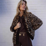 Fongt Women's ZA New Printing Fashion Loose Lamb Wool Leopard Coat