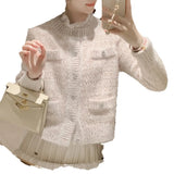 Fongt Imitation Mink Sweater Female Autumn Winter New Soft Waxy Bright Silk Small Fragrant Wind Temperament Cardigan Sweater Jacket Female-Outfit