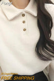 Fashion Sweatshirt Women Solid Casual Pullover Preppy Style Straight Long Sleeve Turn Down Collar Office Lady