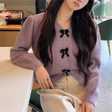 Fongt 2023 New Sweet Wind Knit Sweater Female Bow Knot Round Collar Set Cute Age Reduction Slim Long Sleeve Jacket-Outfit