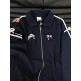 Blue Bow Stripe Zipper TrackJackets-Outfit