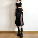 Fongt 2024 New Women's Design Sense Retro Lace Stitching Split Fishtail Skirt-Outfit