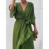 Fongt New Women's Solid Color With Long Skirt Bat Sleeve Irregular Dress