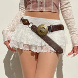 Lace Perspective Thin Hot Girls Low-Waisted Solid Color A-Shaped Miniskirt 2024 Spring / Summer New Style-Outfit