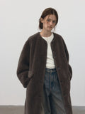 [Daihe] Winter New Leisure Round Collar Single-Breasted Teddy Fur A Body Long Plush Coat H7796-Outfit
