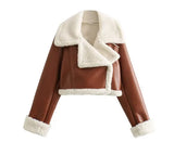 Fongt 2024 Spring Fur Integrated Short Street Spice Girl Motorcycle Clothing Jacket-Outfit