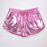 Shiny Metallic Hot Shorts Summer Holographic Wet Look Casual Elastic Drawstring Festival Rave Booty