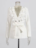 Fongt Temperament High-End Suit 2025 Autumn And Winter New Splicing Flowers Ribbon Suit High Waist Repair Suit