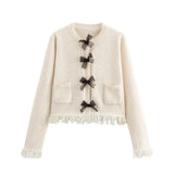 Fongt Women's INS Burst Bow Trim Knitted Coat Knitted Miniskirt