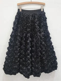 Elastic Waist A-line 3d Rose Flowers Design Maxi Skirt-Outfit