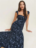 Fongt New Women's Fashion Elegant French Vintage Flower Printed Dress