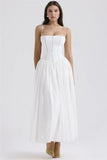 White Stripe Corset Frill Midi Dress-Outfit