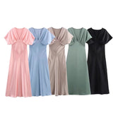 Fongt Women's Explosive Temperament Fashion Silk And Silk Texture Of The Flute Dress