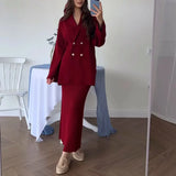 Fongt Women's New French Temperament Solid Color Commute Button-In- Cardigan Suit Dress