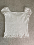Paneled Lace White Puff Sleeve Blouse-Outfit
