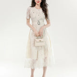 Fongt French Famous Lady Fashion Temperament Skirt Lace Embroidery Waist Dress Design Yang Small Dress Woman