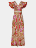 Fashion V Collar Lotus Leaf Side Positioning Flower Show Back Dress