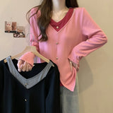 Fongt Size Fat Mm Cover Belly Autumn Women's T-Shirt Inside The Design Feeling False Two Long Sleeve Bottom Shirt Cover Flesh Show Thin Top-Outfit