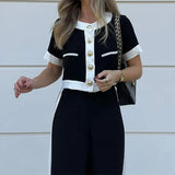 Fongt 2024 New Women's Fashion Commuter Short Sleeve Short Jacket Straight Pants Suit Two Sets-Outfit