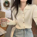 Fongt French Campus Style Style Button Knitted Cardigan Women's Autumn And Winter New Solid Color Repair Slim Thin Inside
