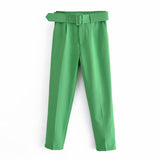 2024 New Pleated Multi-Color Harlan Pants Leisure Solid-Color Women's Pants Belt-Outfit